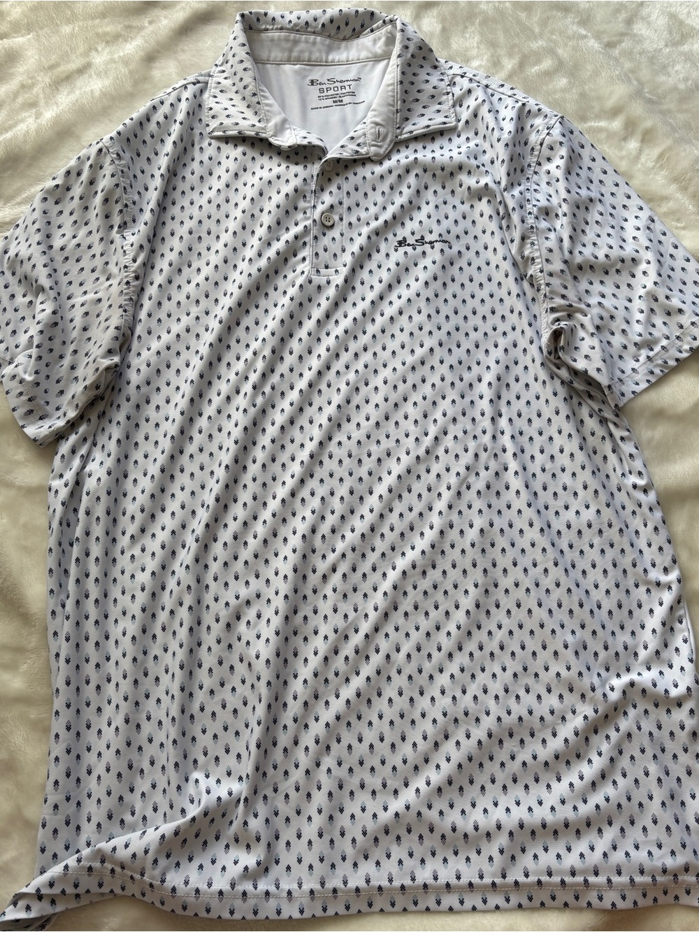 Ben Sherman White Polo with Navy Micro-Print